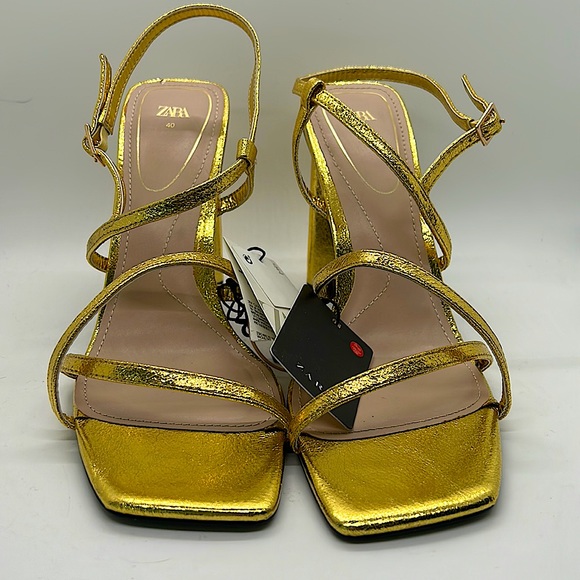 Zara Sexy Dazzling Gold Strappy Stiletto Heels Shoes **Size 40/US Size 9**🔥🔥 - Picture 2 of 7